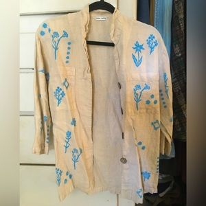 Sister Nettle flowers button up linen blouse, Exquisitely printed! Size xs